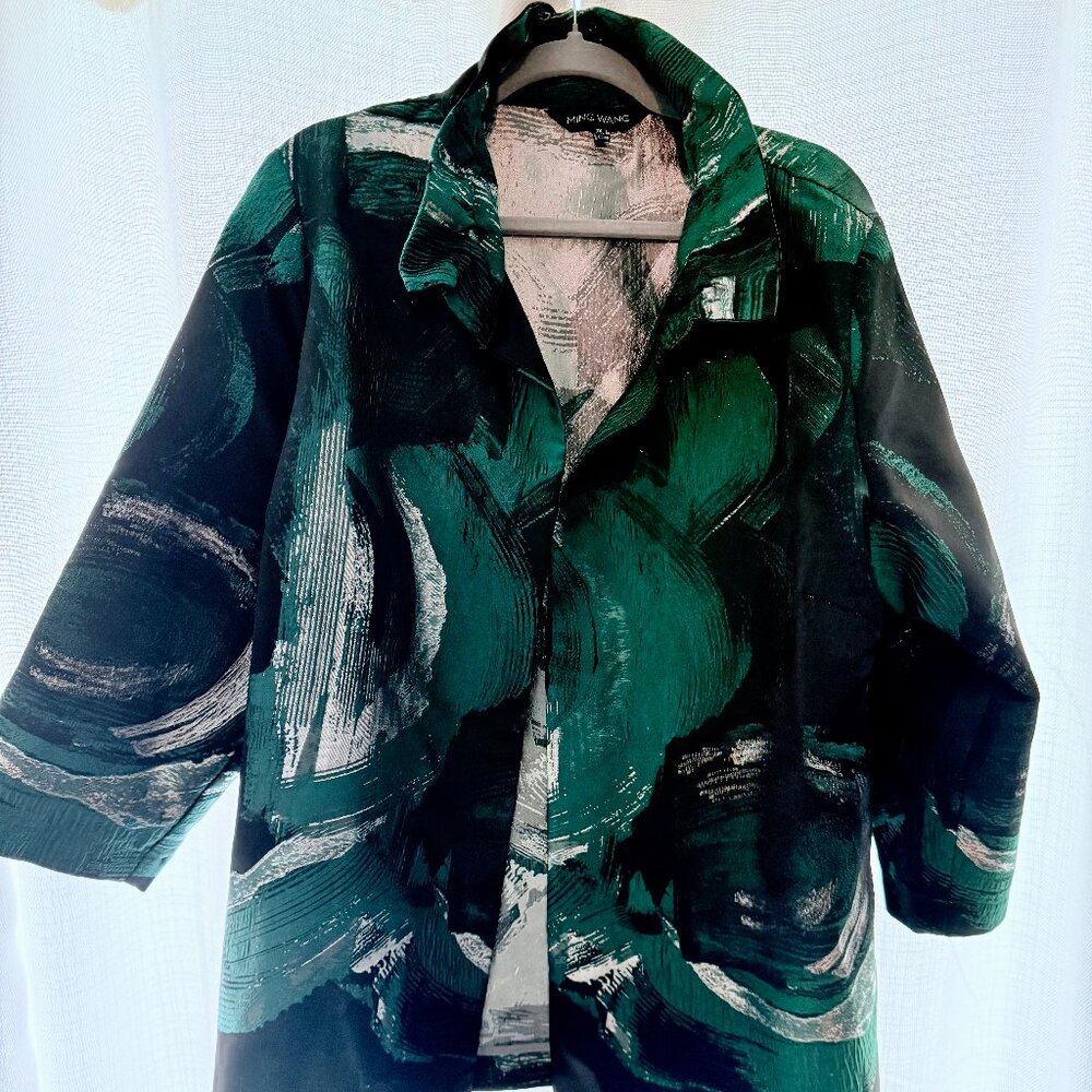 Ming Wang Heritage Brushstroke Woven Jacquard Jacket - Green
